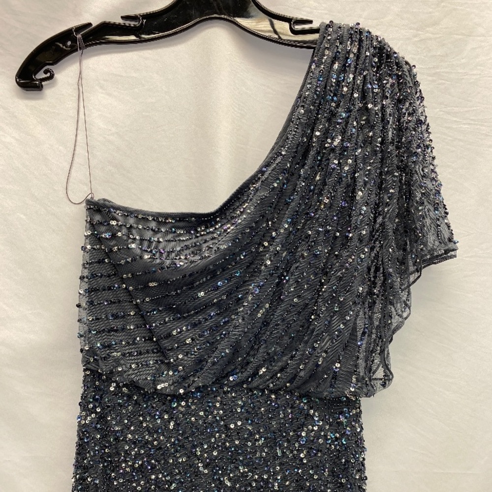 Aidan Mattox one shoulder drape beaded dress - Picture 3 of 5